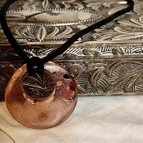 Elegant Dichroic Glass Rose Pink Pendant Necklace Red, Black, Gold Handmade - Picture 17 of 17